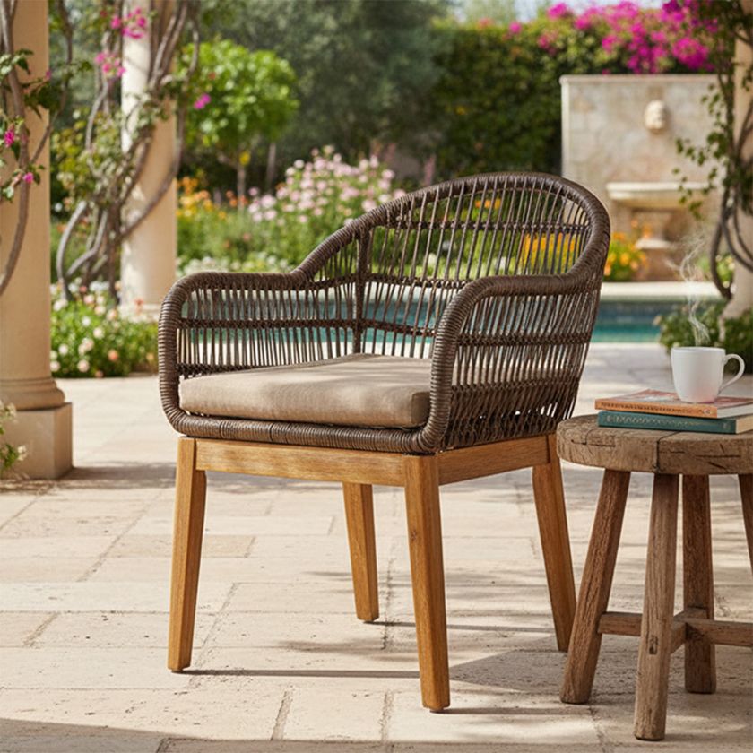 Picture of Leafy Modern Wood & Wicker Outdoor Accent Chair