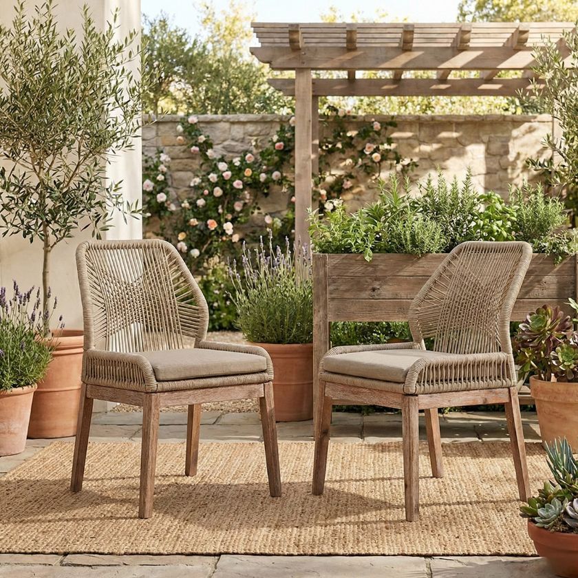 Picture of Nass Boho Wicker & Wood Outdoor Dining Chair