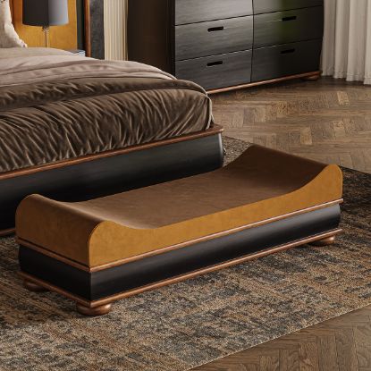 Picture of Amos Sleigh-Style Velvet Upholstered Bedroom Bench