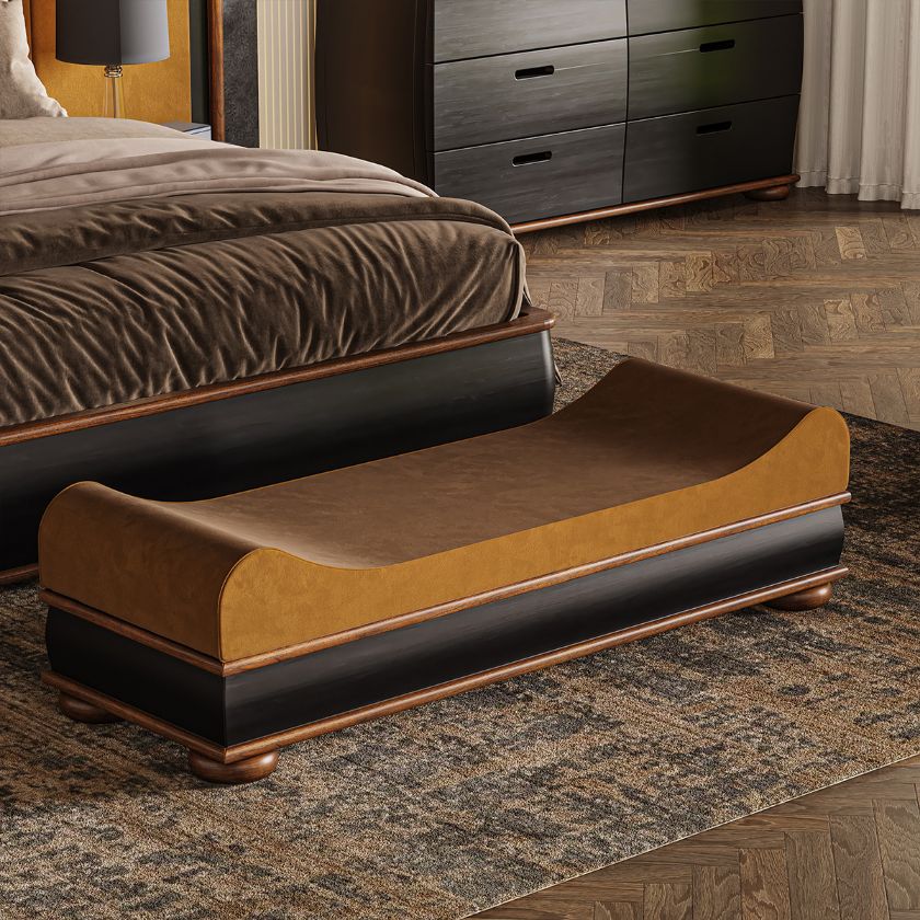 Picture of Amos Sleigh-Style Velvet Upholstered Bedroom Bench