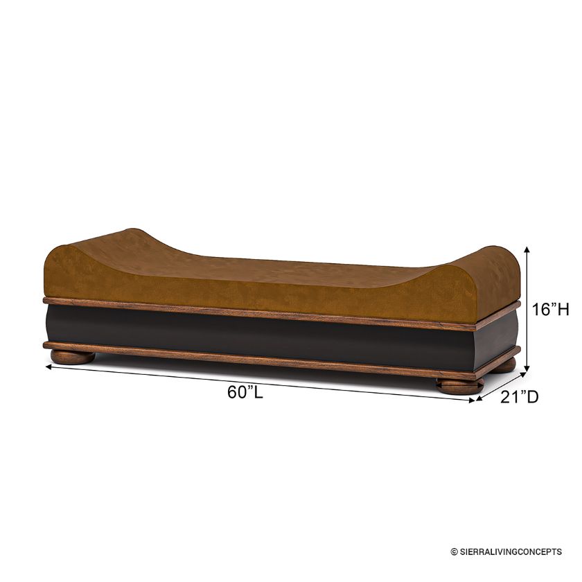 Amos Sleigh-Style Velvet Upholstered Bedroom Bench Dimension Image
