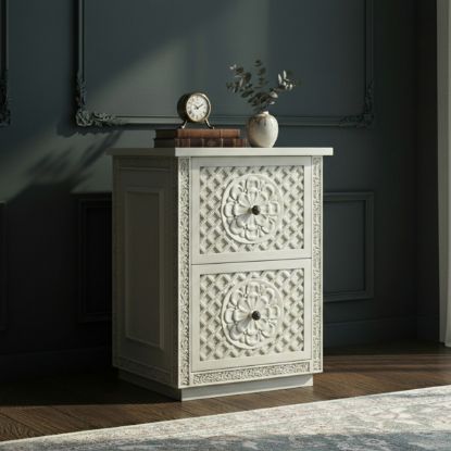 Picture of Nuala Hand Carved Weathered White Office File Cabinet