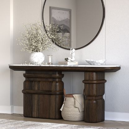 Picture of Melfort Solid Wood Sculptural Console Table with Marble Top