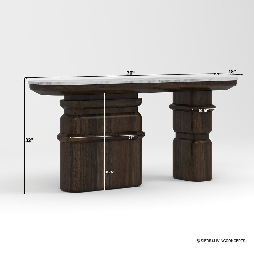 Melfort Solid Wood Sculptural Console Table with Marble Top Size Image