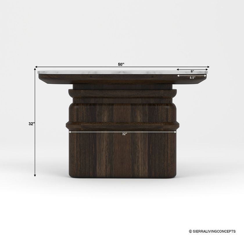 Melfort Solid Wood Sculptural Console Table with Marble Top Size Image