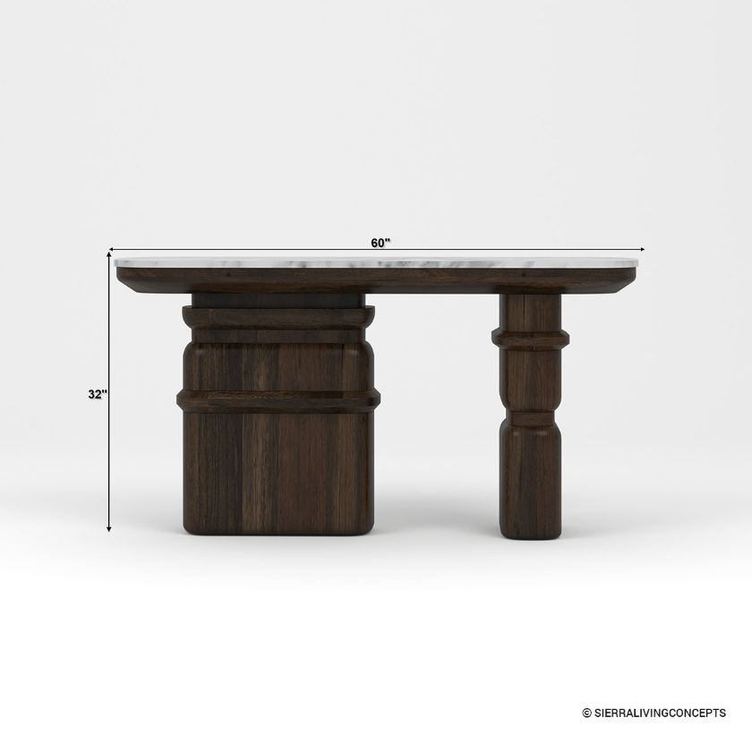 Melfort Solid Wood Sculptural Console Table with Marble Top Size Image