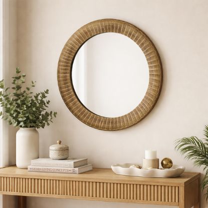 Picture of Thorold Gold Finish Ribbed Frame Round Wall Mirror