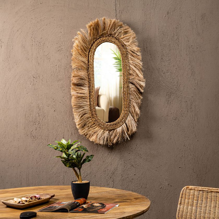 Picture of  Lavaltrie Abaca with Banana Leaf Fringed Oval Boho Mirror 