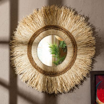 Picture of Mercier Sisal & Banana Leaf Boho Round Sunburst Mirror