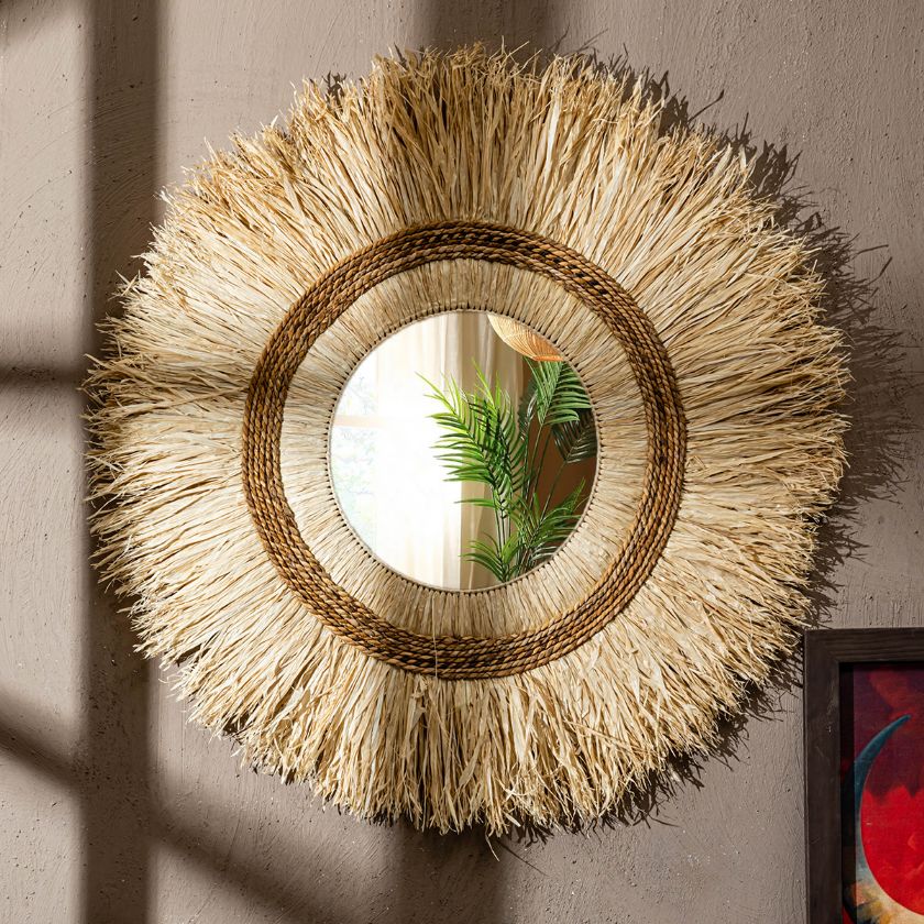 Picture of Mercier Sisal & Banana Leaf Boho Round Sunburst Mirror