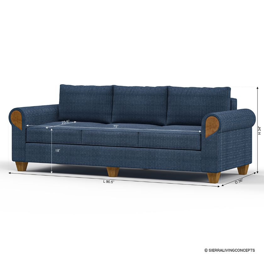 Squamish Rolled Arm Modern Three Seater Sofa Size Image