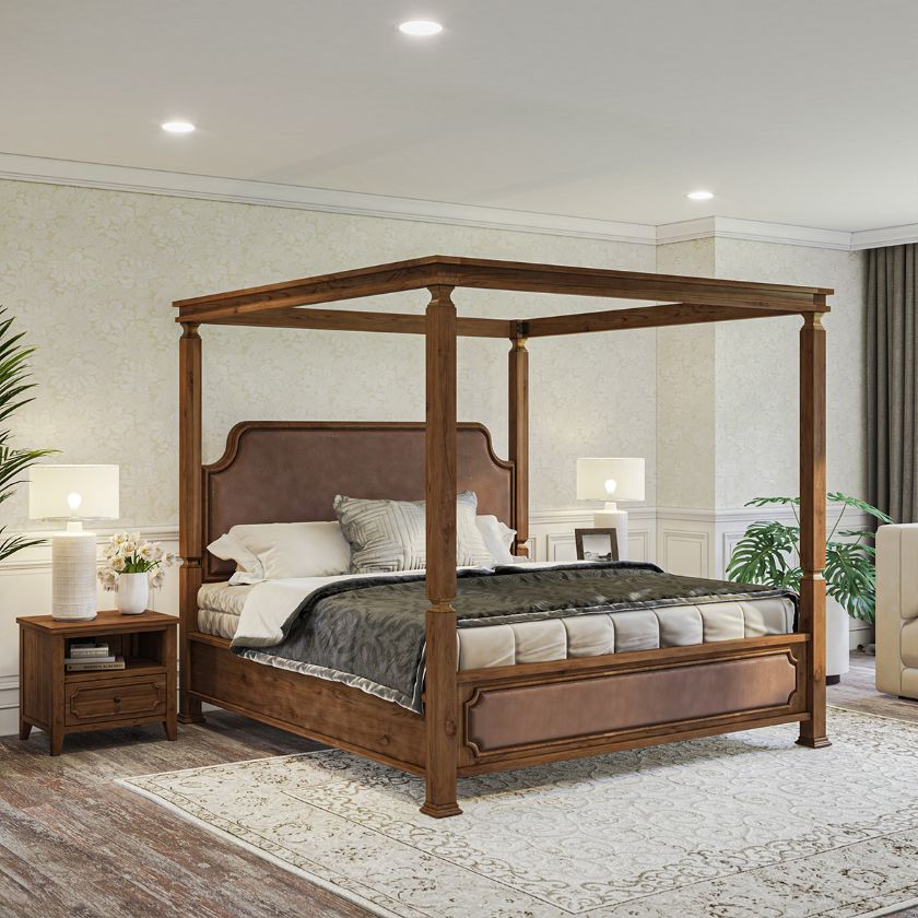 Picture of Milipitas Solid Rustic Wood 3 Piece Canopy Bedroom Set
