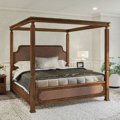 Picture of Milipitas Arched Headboard Solid Wood Canopy Bed Frame