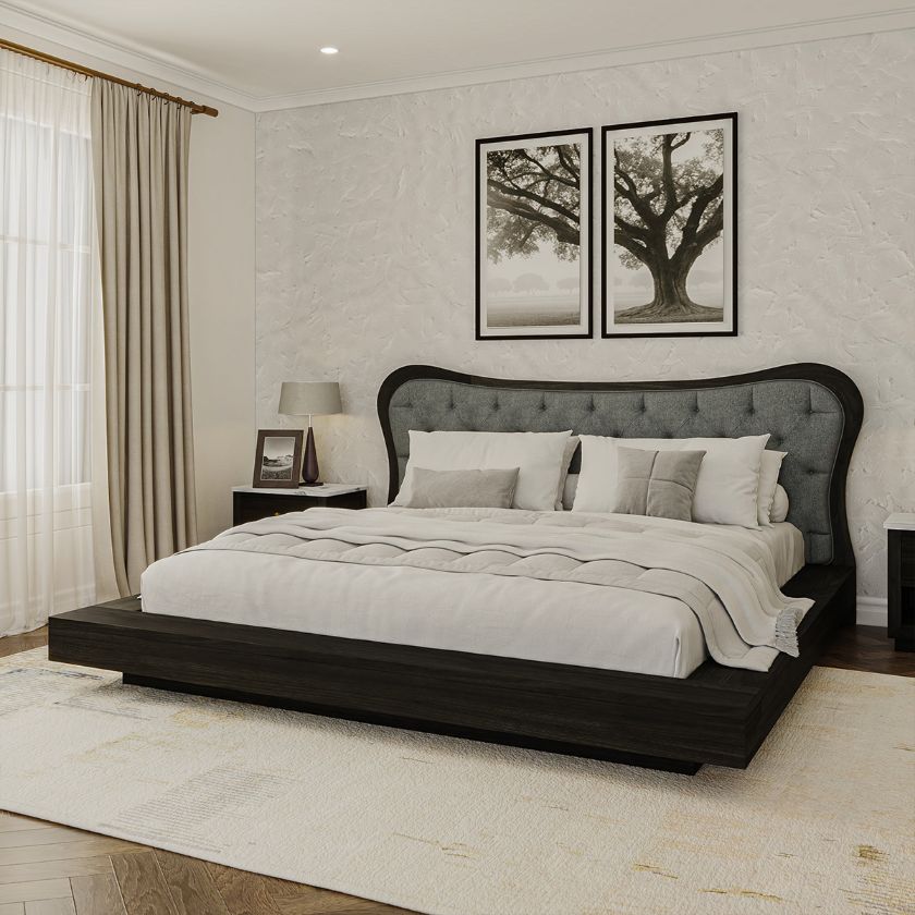 Picture of Timmins Freeform Tufted Headboard Low Profile Platform Bed Frame
