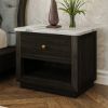 Picture of Timmins Rustic Marble Top Nightstand with Drawer and Shelf