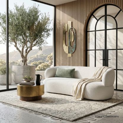 Picture of Richelier Modern Curved White Boucle 3 Seater Sofa