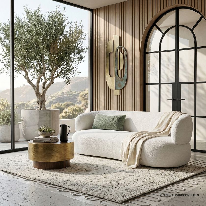 Picture of Richelier Modern Curved White Boucle 3 Seater Sofa