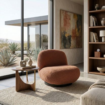 Picture of Amqui Rose Brown Curved Back Modern Armless Sofa