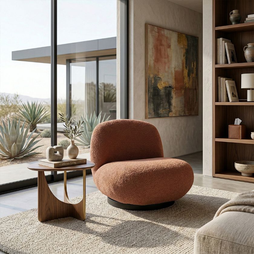 Picture of Amqui Rose Brown Curved Back Modern Armless Sofa