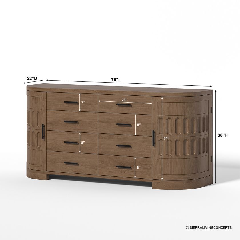Innisfil Modern Curved Chest of Drawers Dresser with Cabinet  Dimension Image