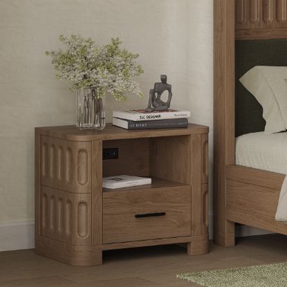 Picture of Innisfil Modern Curved Nightstand with Drawers and Shelf 