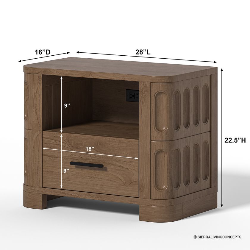 Innisfil Modern Curved Nightstand with Drawers and Shelf  Dimension Image