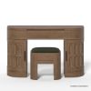 Picture of Innisfil Carved Wood Makeup Vanity Desk with Mirror and Stool 