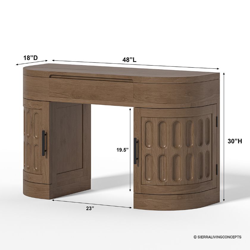 Innisfil Carved Wood Makeup Vanity Desk with Mirror and Stool  Dimension Image