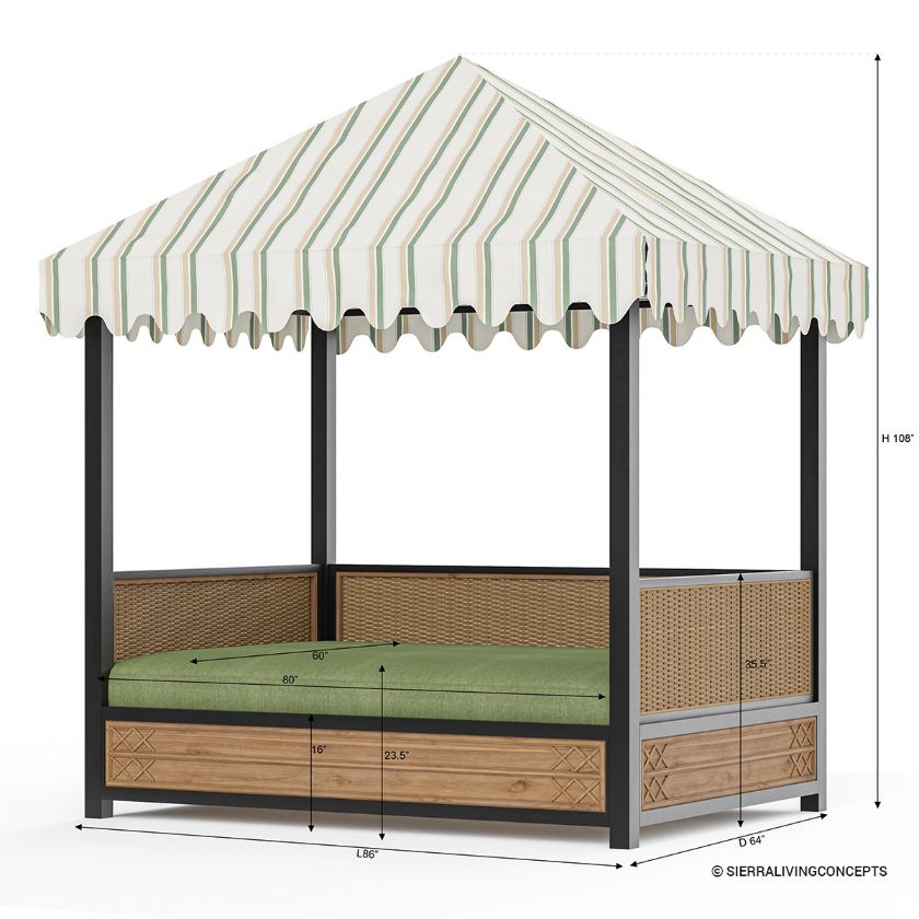 Wichita Teak & Rattan Modern Outdoor Daybed with Canopy Dimension Image