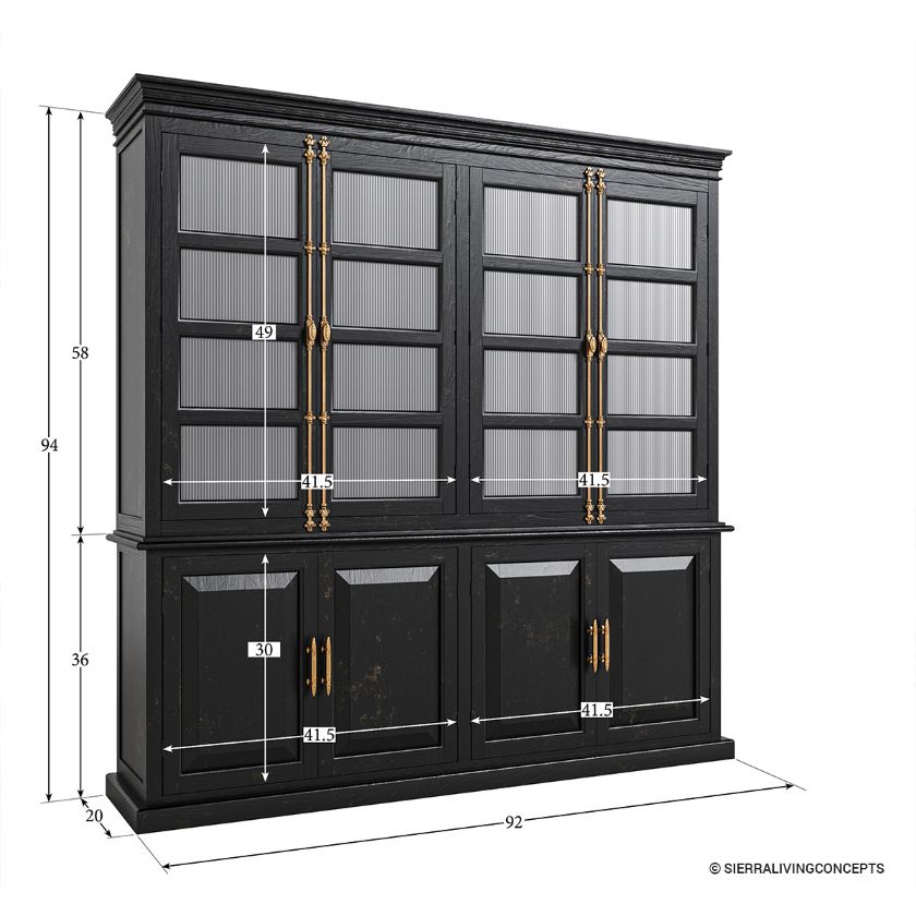 Tampa Distressed Black Glass Door Freestanding Kitchen Pantry Cabinet Dimension Image