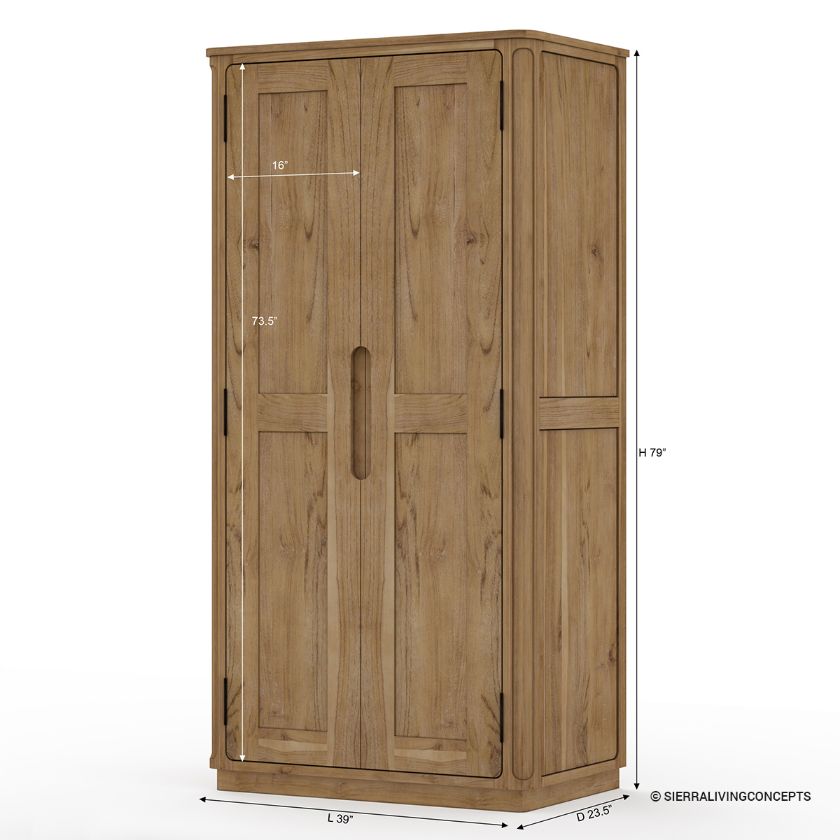 Brant Rustic Solid Wood Scandi Modern 2 Door Armoire Dimension Image