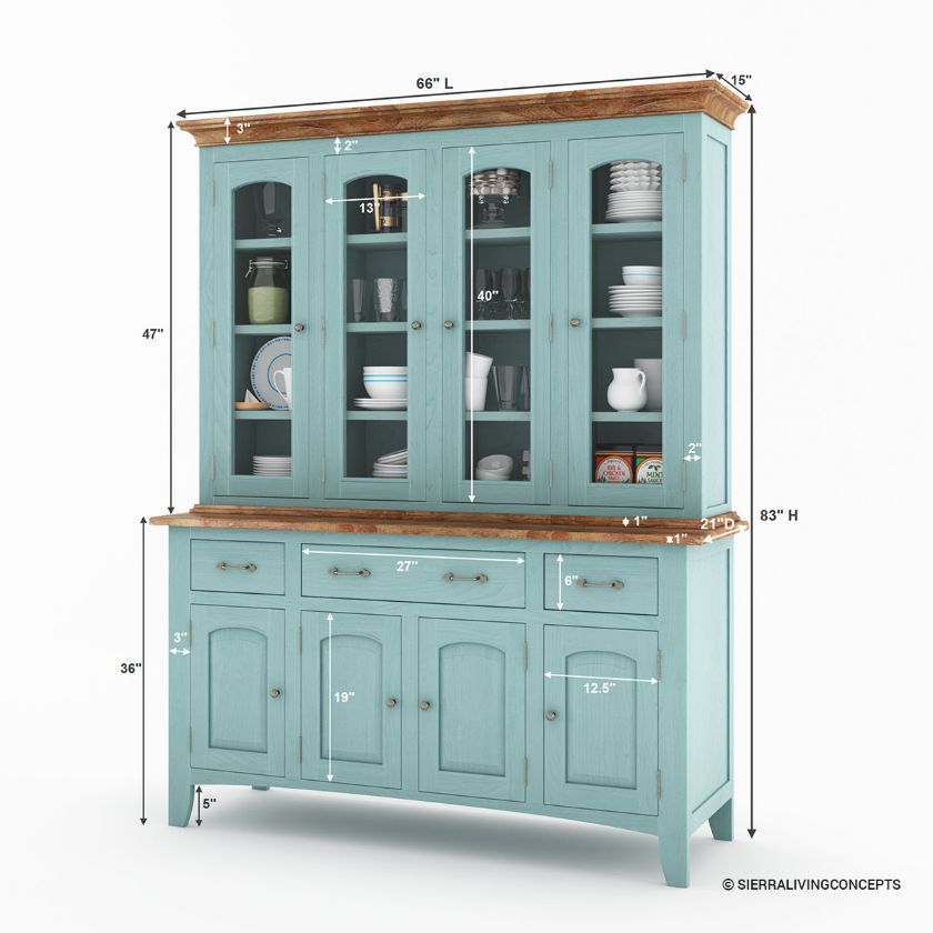 Meriden Solid Mahogany Wood Dining Room Farmhouse Buffet with Hutch Size Image