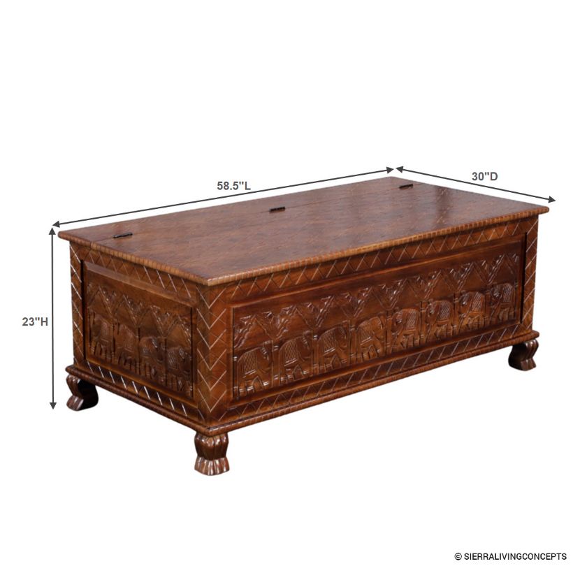 Worcester Hand Carved Trunk Storage Coffee Table Dimension Image
