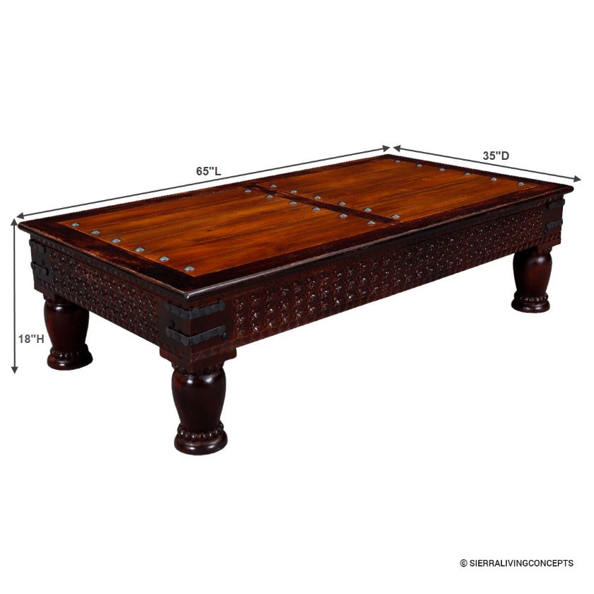 Canusa Rectangle Ornate Dark Wood Coffee Table Dimension Image