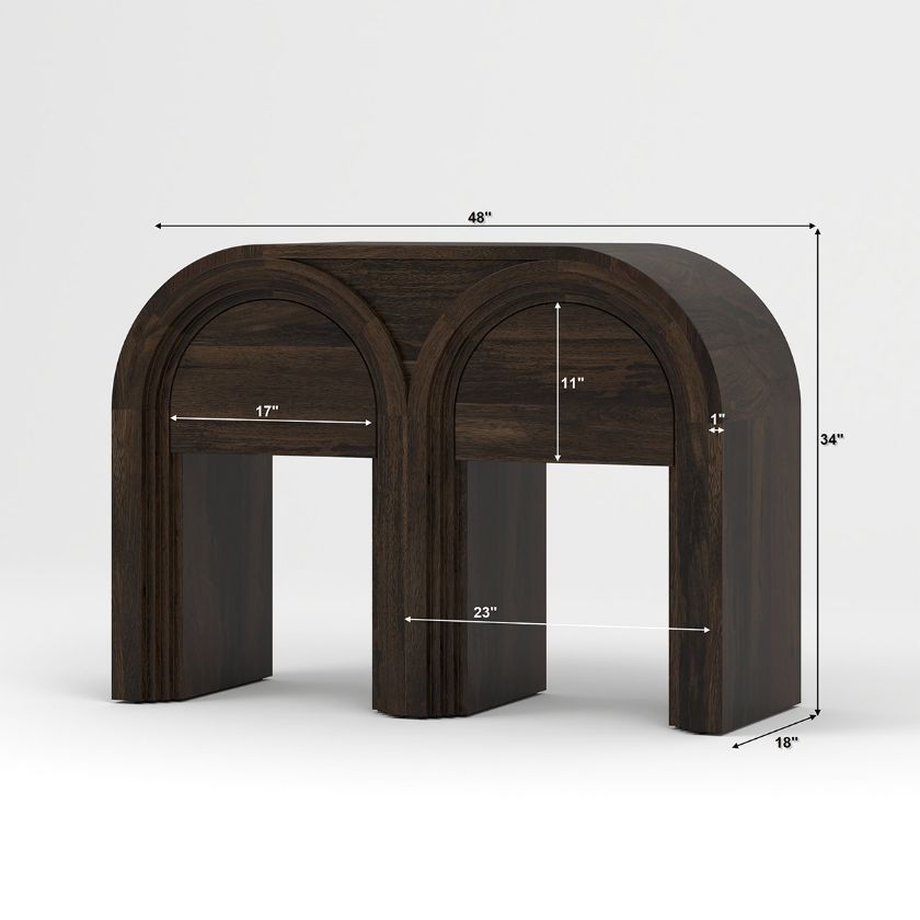Chico Solid Dark Wood Arched Console Table with Drawers Size Image