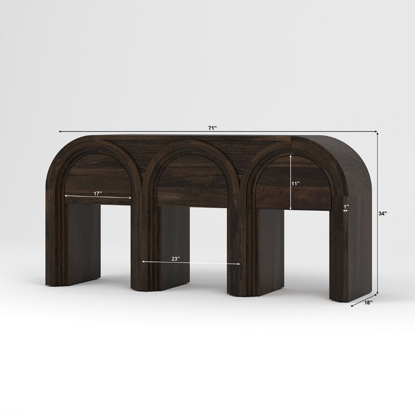 Chico Solid Dark Wood Arched Console Table with Drawers Size Image