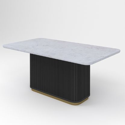 Picture of Perris Modern Black Fluted Base Marble Top Dining Table