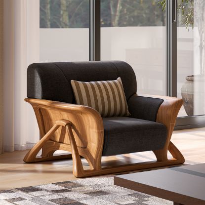Picture of Pierre Wood & Velvet Mid Century Scandinavian Single Seater Sofa