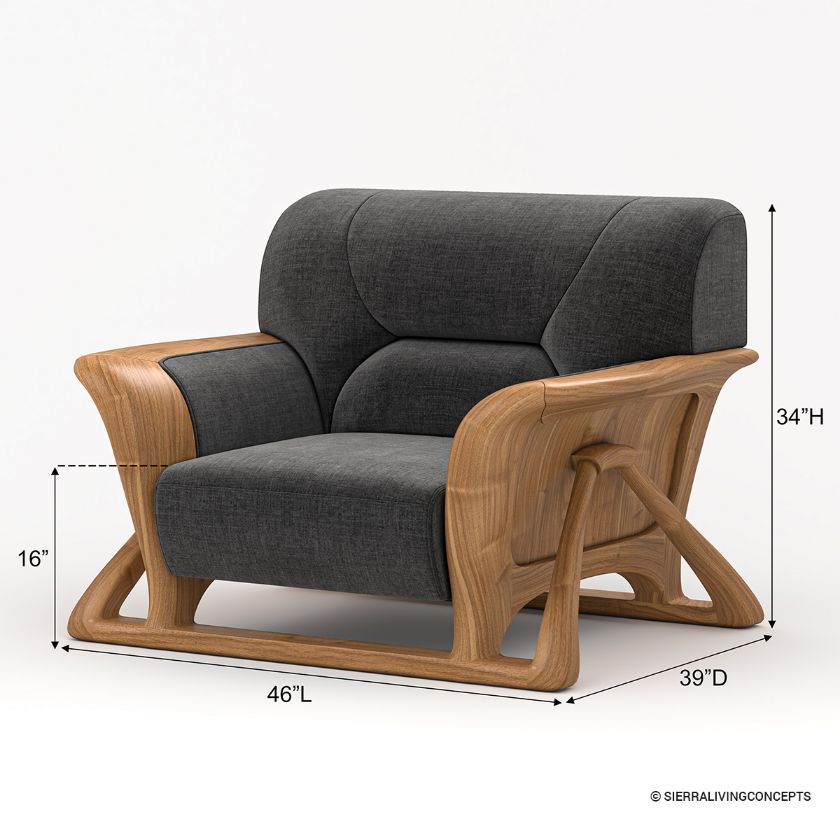 Pierre Wood & Velvet Mid Century Scandinavian Single Seater Sofa Dimension Image
