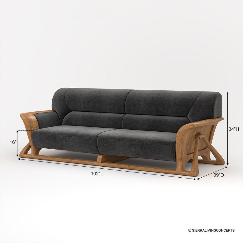 Pierre Wood & Velvet Mid Century Scandinavian Three Seater Sofa Size Image