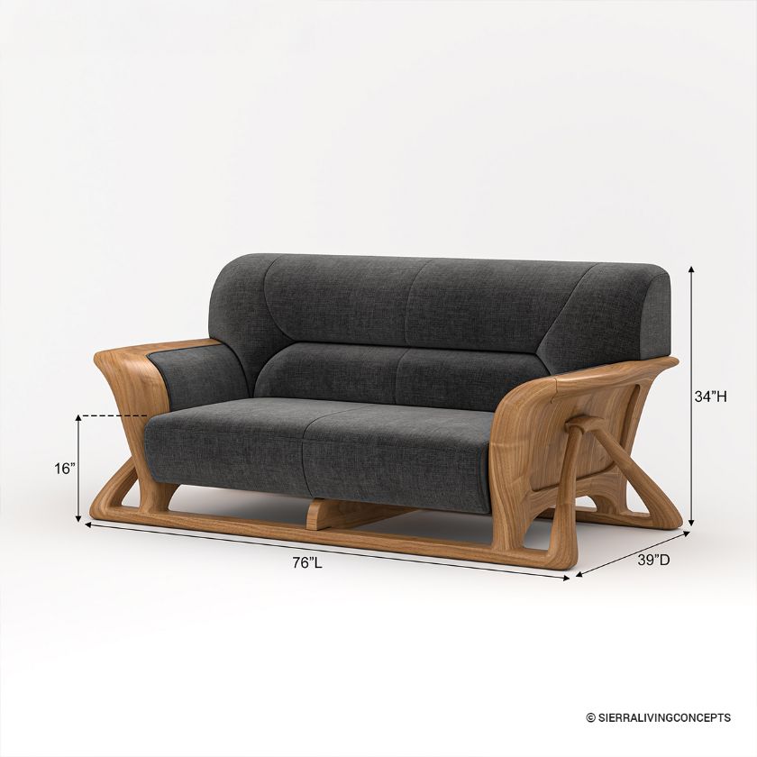Pierre Wood & Velvet Mid Century Scandinavian Three Seater Sofa Size Image
