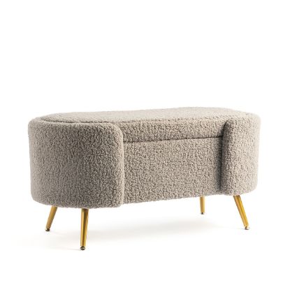 Picture of Wetaskiwin Gray Boucle Fabric Ottoman Storage Bench