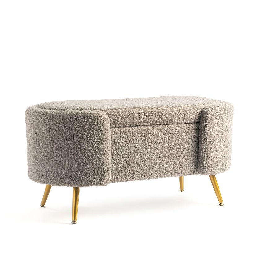 Picture of Wetaskiwin Gray Boucle Fabric Ottoman Storage Bench