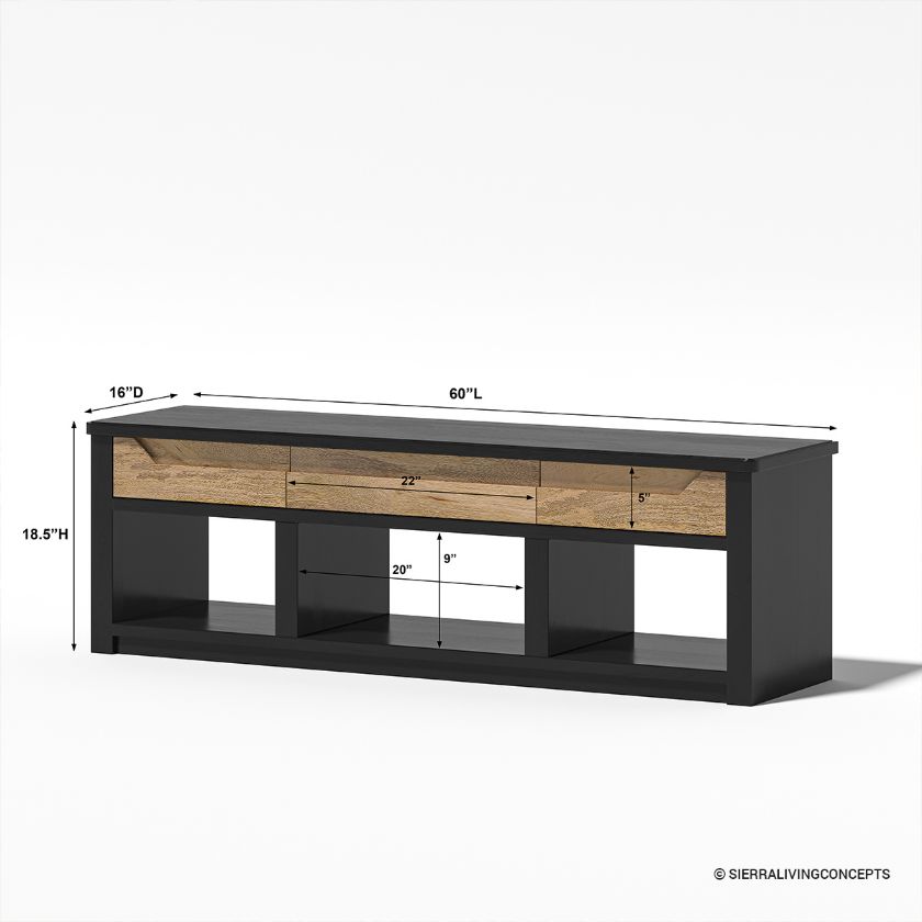 Aventura Two-Tone Black Modern Entryway Bench with Drawers Dimension Image