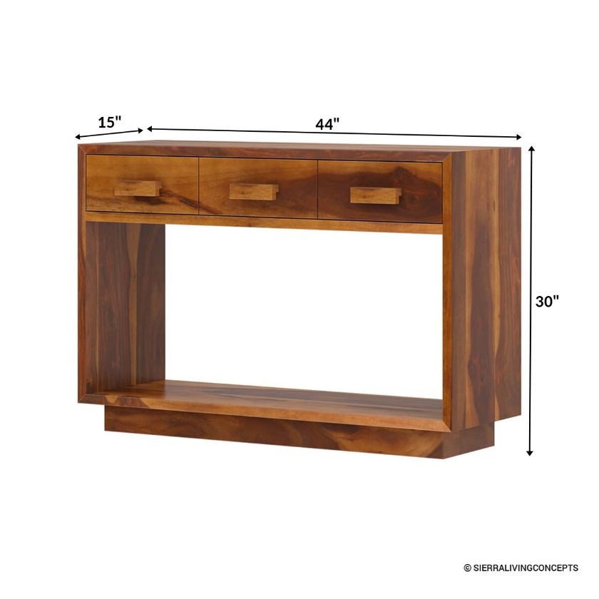 Brocton Modern Rustic 3 Drawers Console Table Size Image