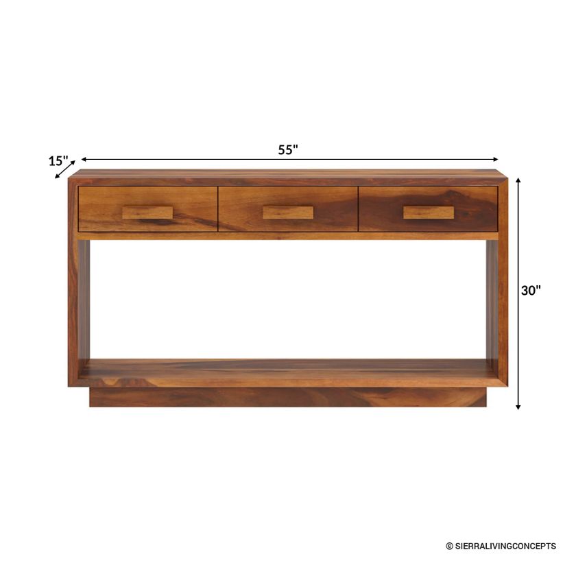 Brocton Modern Rustic 3 Drawers Console Table Size Image