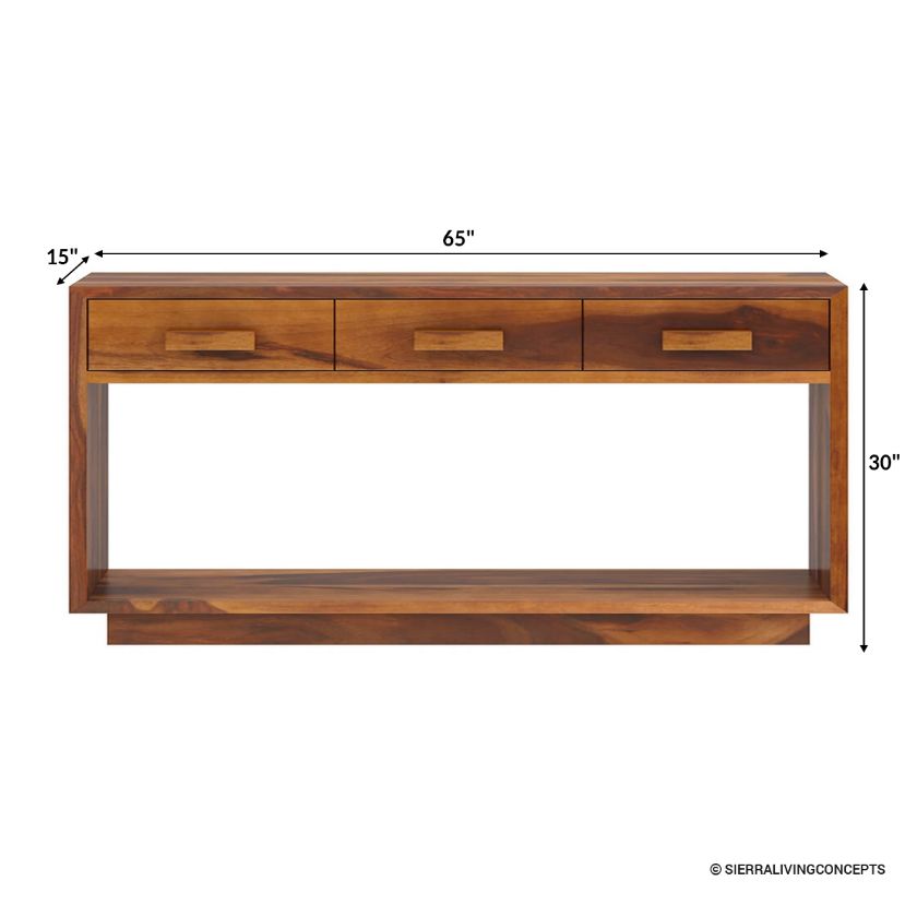 Brocton Modern Rustic 3 Drawers Console Table Size Image
