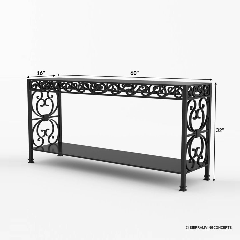 Appenzell Vintage Wrought Iron Black Console Table Size Image