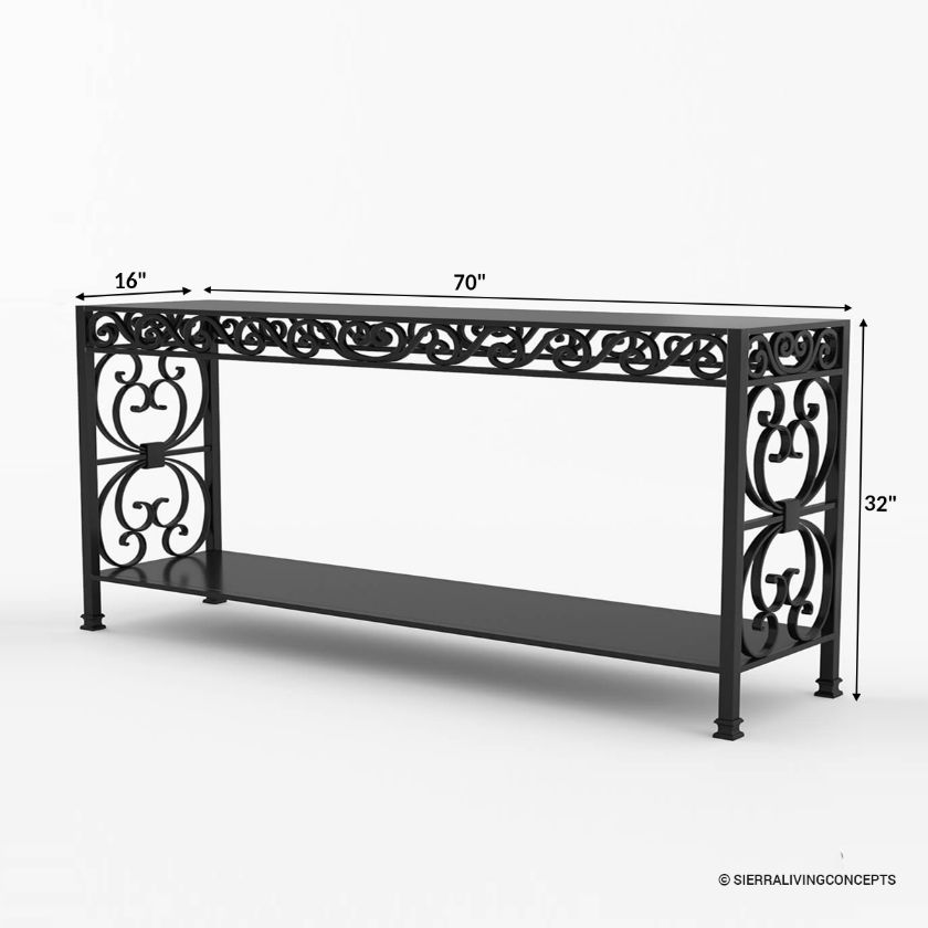 Appenzell Vintage Wrought Iron Black Console Table Size Image