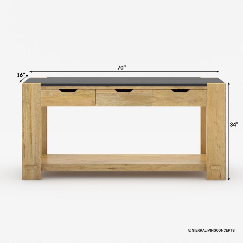 Stanley Solid Wood Modern Console Table with Drawers Size Image